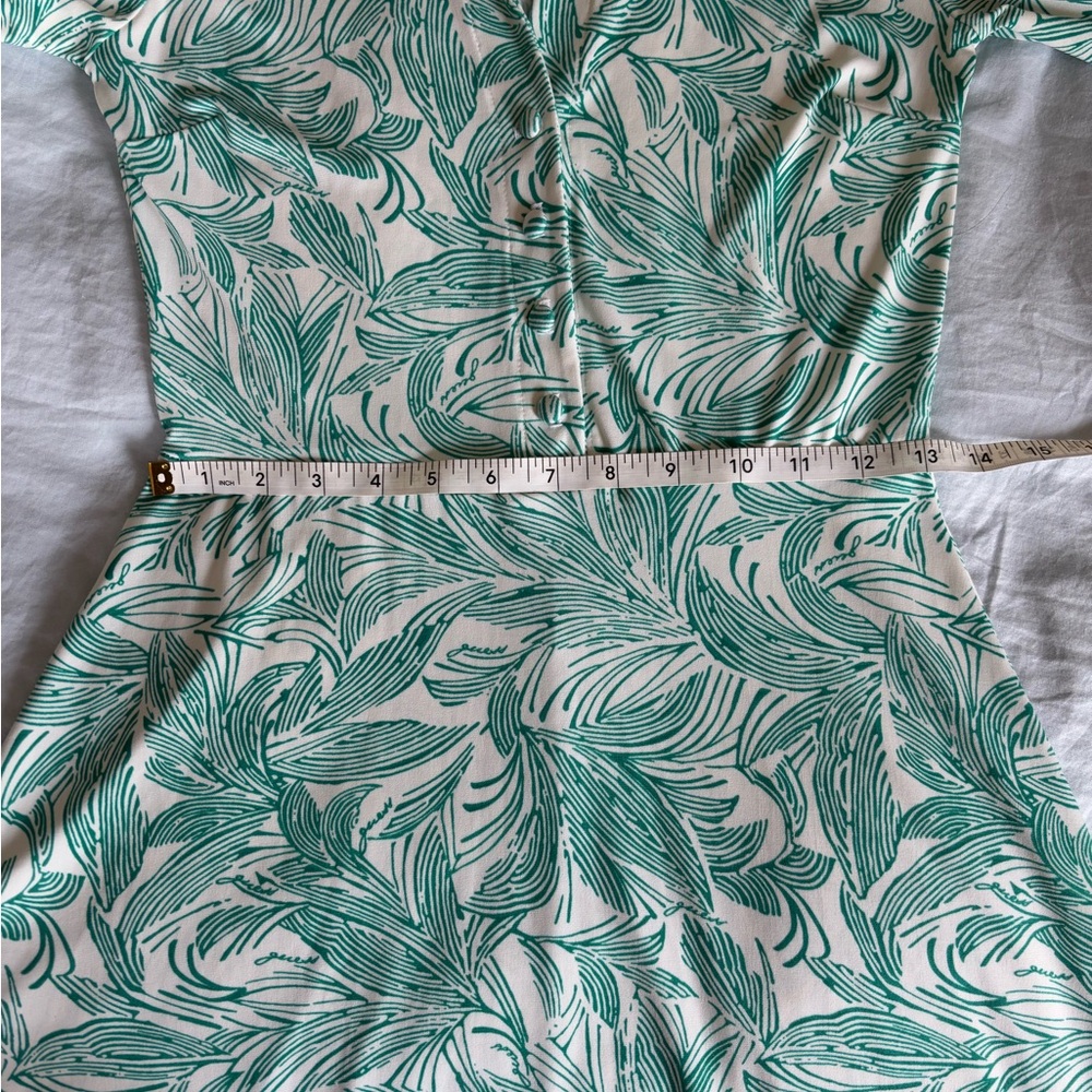 Guess Teal Leaf Print Long Sleeve Dress - Picture 8 of 11